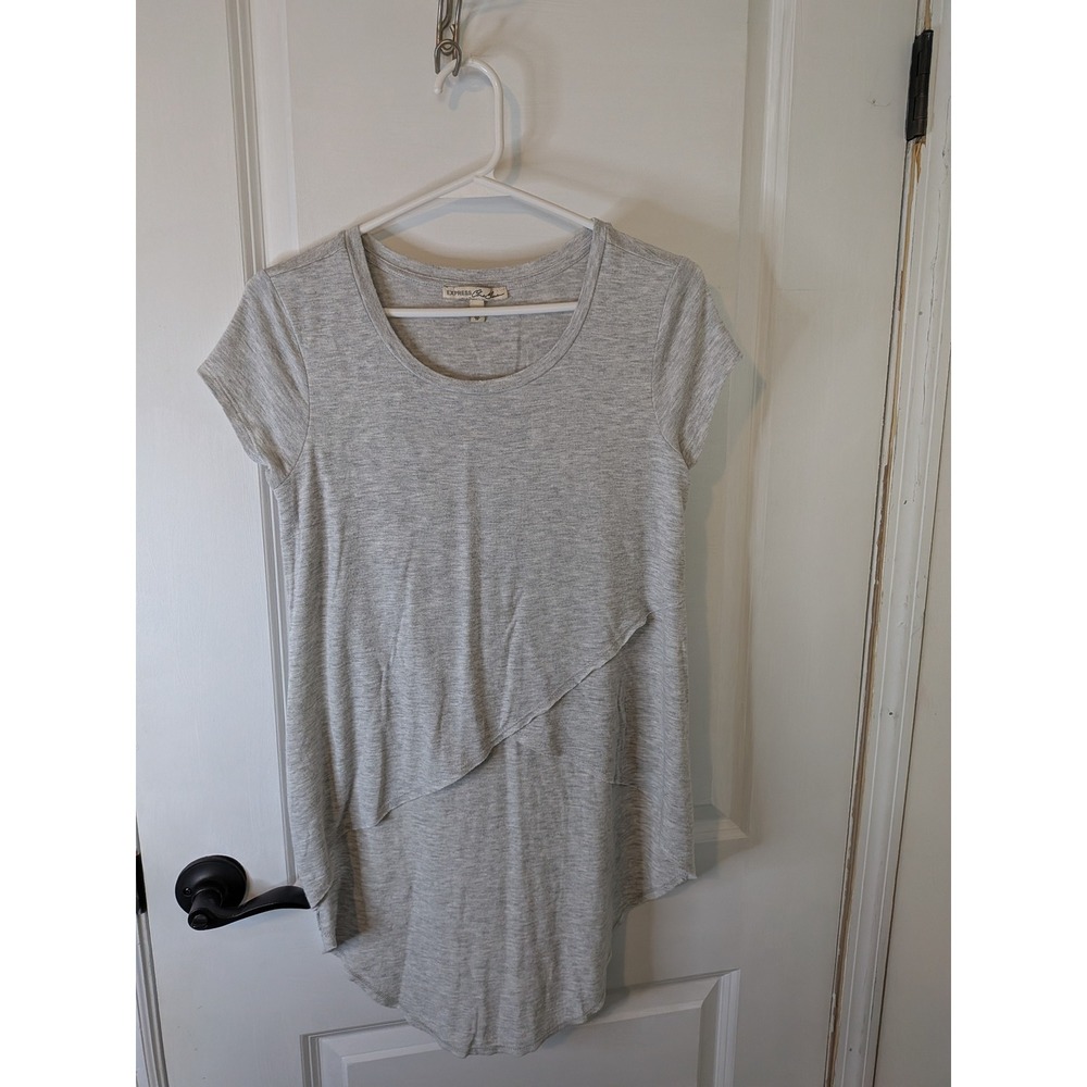 Express One Eleven Womens Heather Gray Asymmetrical Layered High Low Tee XS‎